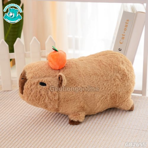 Capybara Nằm Đội Quả Cam thích hợp làm gối ôm