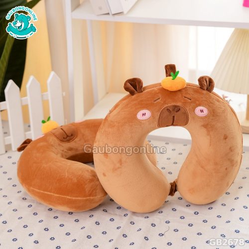 Gối Cổ Capybara Đội Cam – Nâu