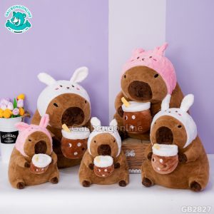 Capybara Ôm Trà Sữa Cosplay Thỏ