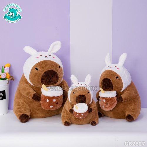 Capybara Ôm Trà Sữa Cosplay Thỏ