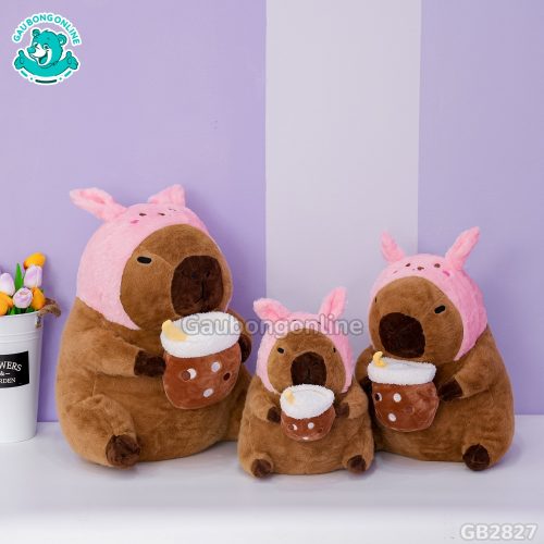 Capybara Ôm Trà Sữa Cosplay Thỏ