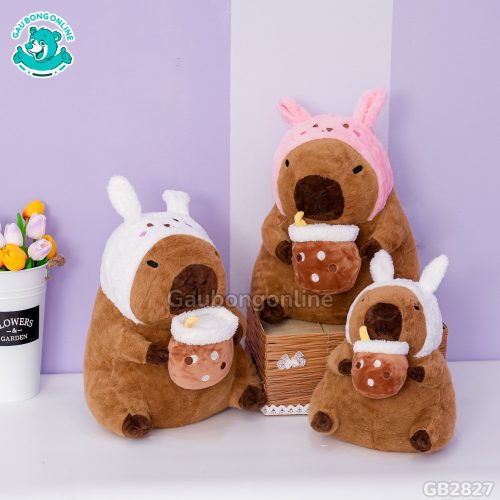 Capybara Ôm Trà Sữa Cosplay Thỏ