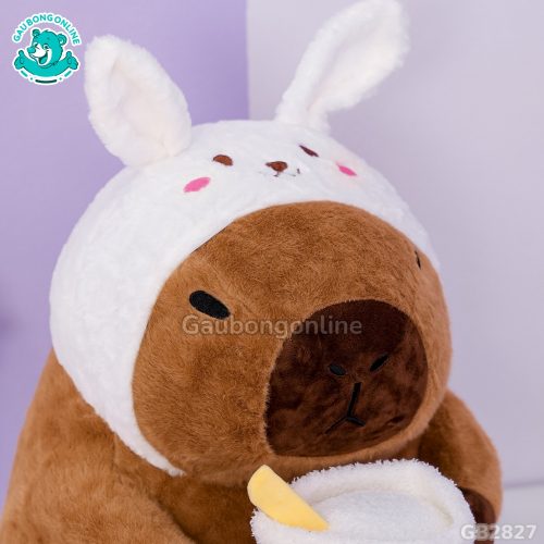 Capybara Ôm Trà Sữa Cosplay Thỏ