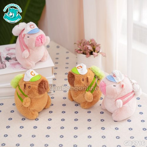 Móc Khóa Chuột Capybara Đeo Balo Bóng