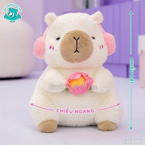 Gấu Bông Capybara Cầm Hoa Sen Đeo Tai Nghe