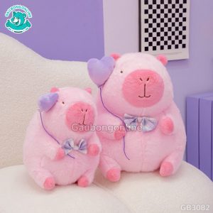 Gấu Bông Capybara Hồng Cầm Bóng Tim