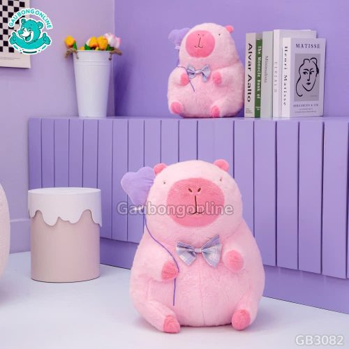 Gấu Bông Capybara Hồng Cầm Bóng Tim