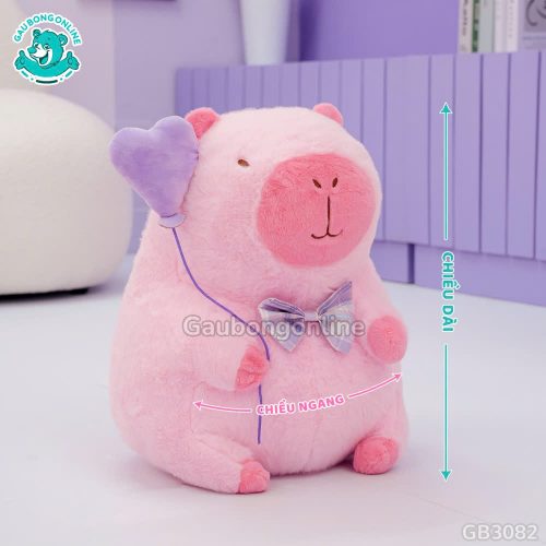 Gấu Bông Capybara Hồng Cầm Bóng Tim