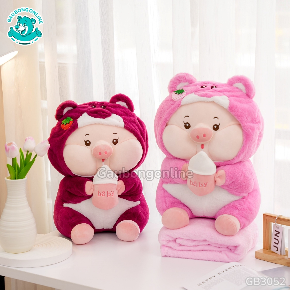 Gối Chăn Mềm Heo Lotso Ôm Bình Sữa đã được bán tại Gấu Bông Online HCM