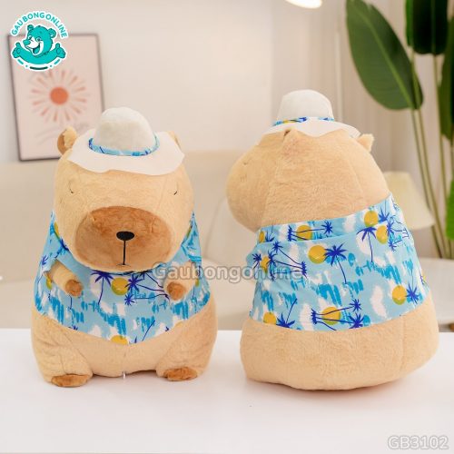 Gấu Bông Capybara Mặc Áo Hawaii Đi Biển