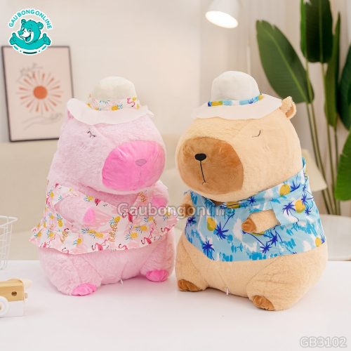 Gấu Bông Capybara Mặc Áo Hawaii Đi Biển