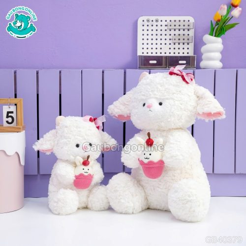 Cừu Bông Trắng Ôm Bánh mềm mại