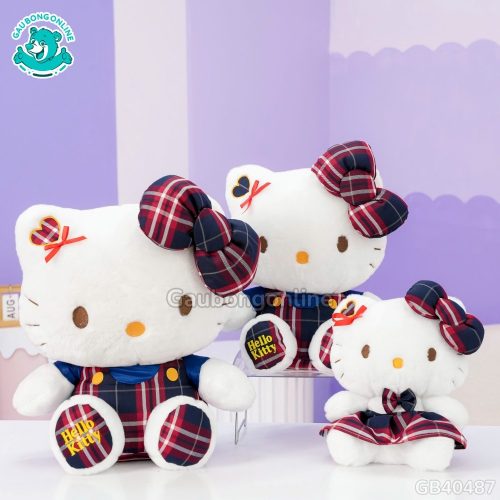 Gấu Bông Hello Kitty Yếm Váy Caro – Quà tặng dễ thương cho bé yêu