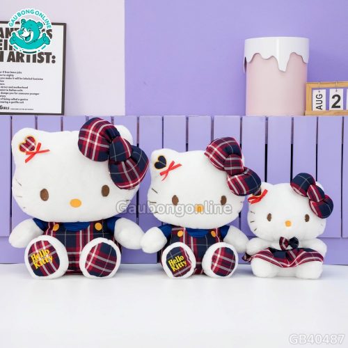 Gấu Bông Hello Kitty Yếm Váy Caro đa dạng kích thước