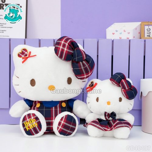 Gấu Bông Hello Kitty Yếm Váy Caro có 2 mẫu xinh xắn
