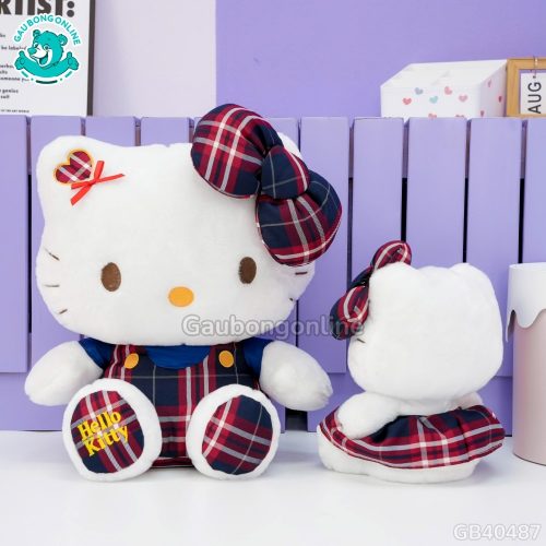 Gấu Bông Hello Kitty Yếm Váy Caro mềm mại, êm ái