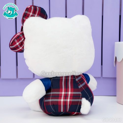 Gấu Bông Hello Kitty Yếm Váy Caro nhồi bông căng phồng, đầy đặn