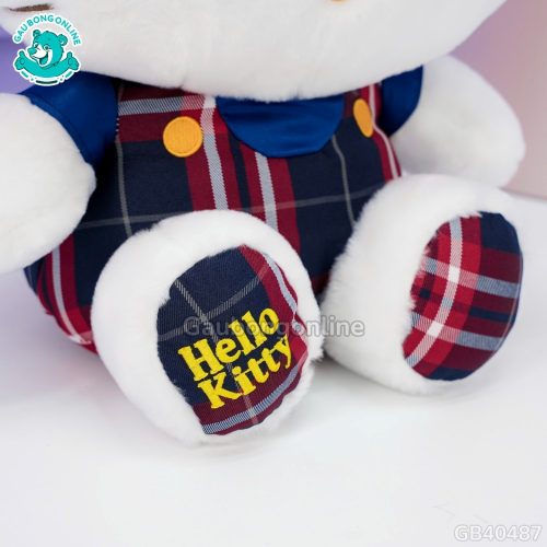 Gấu Bông Hello Kitty Yếm Váy Caro thêu chữ tỉ mỉ, đẹp mắt