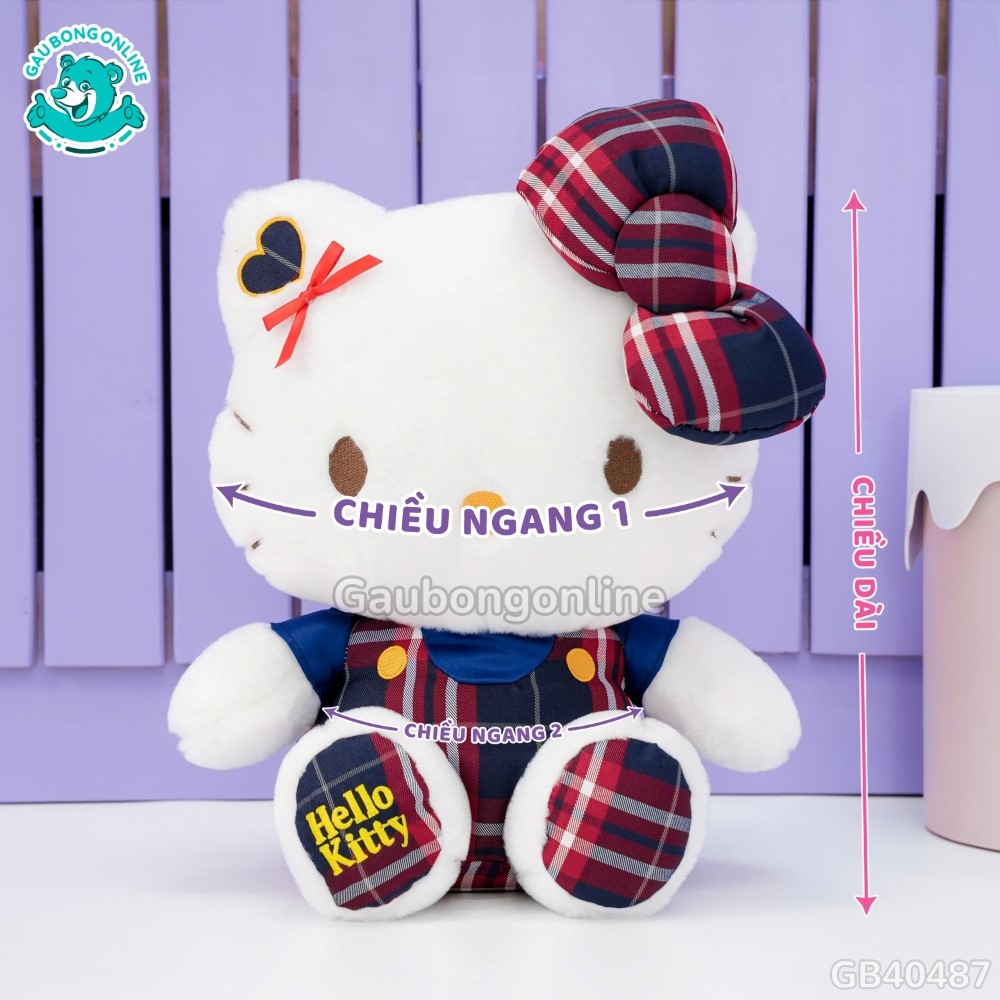 Cách đo kích thước của Gấu Bông Hello Kitty Yếm Váy Caro