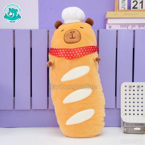 Gấu Bông Capybara Bánh Mì Pháp Quàng Khăn Đỏ