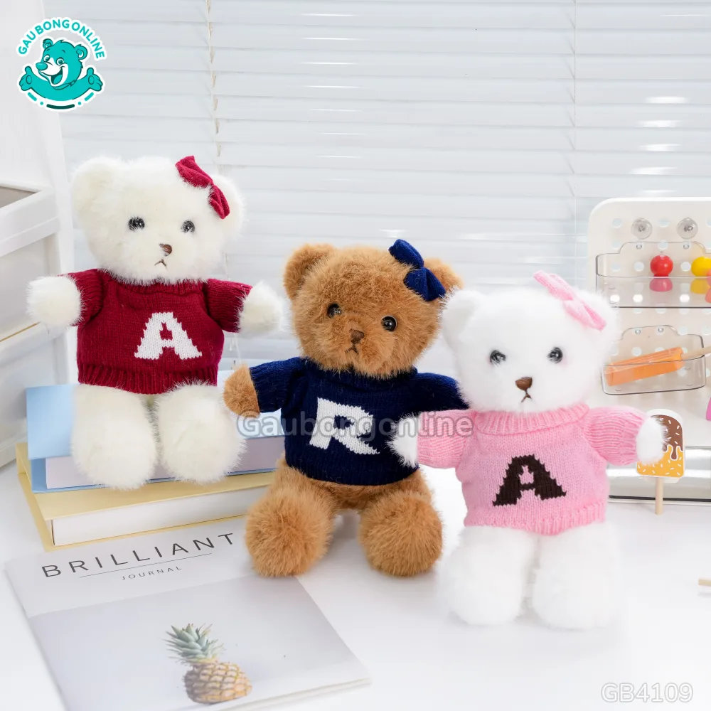 Gấu Bông Đeo Nơ Áo Len Chữ