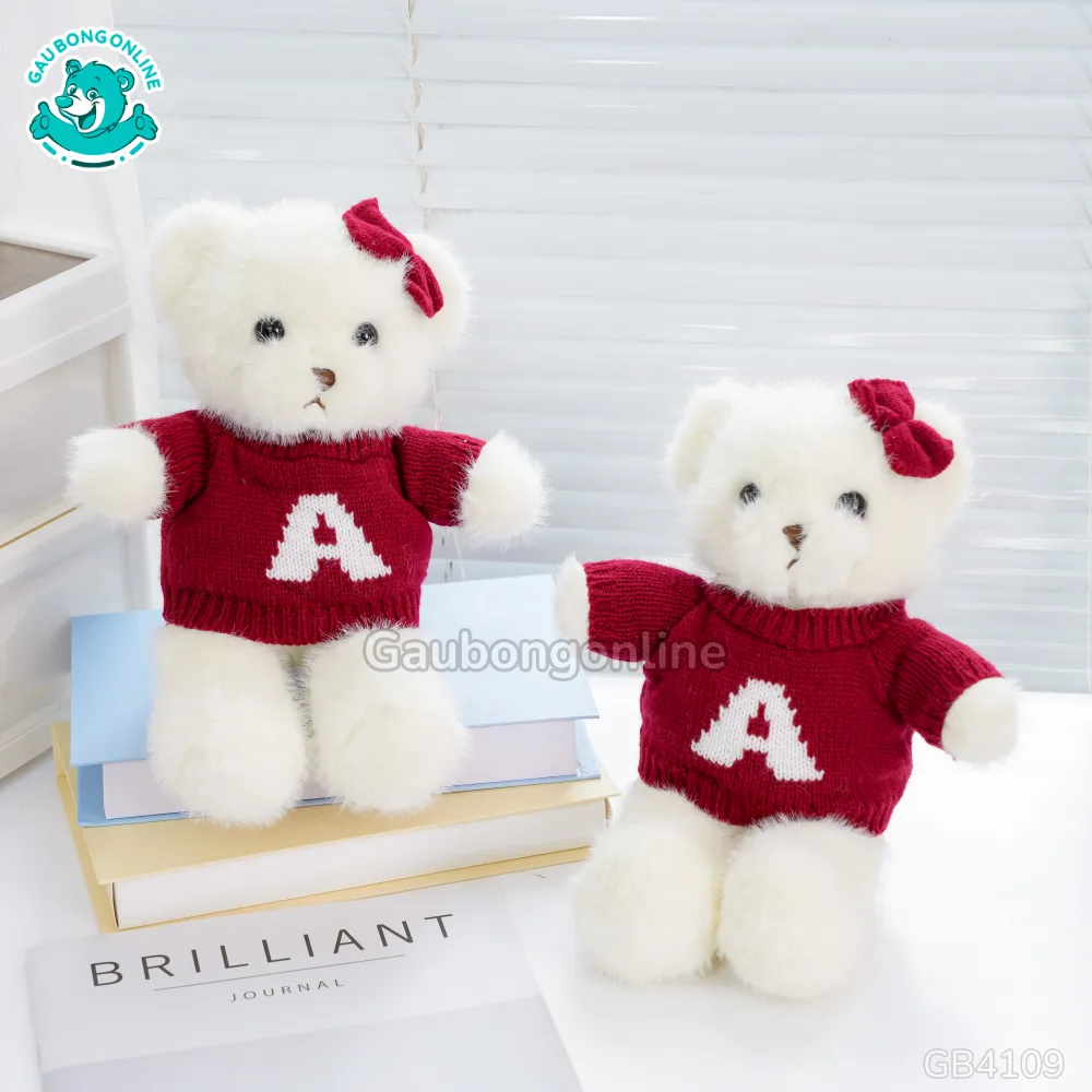 Gấu Bông Đeo Nơ Áo Len Chữ
