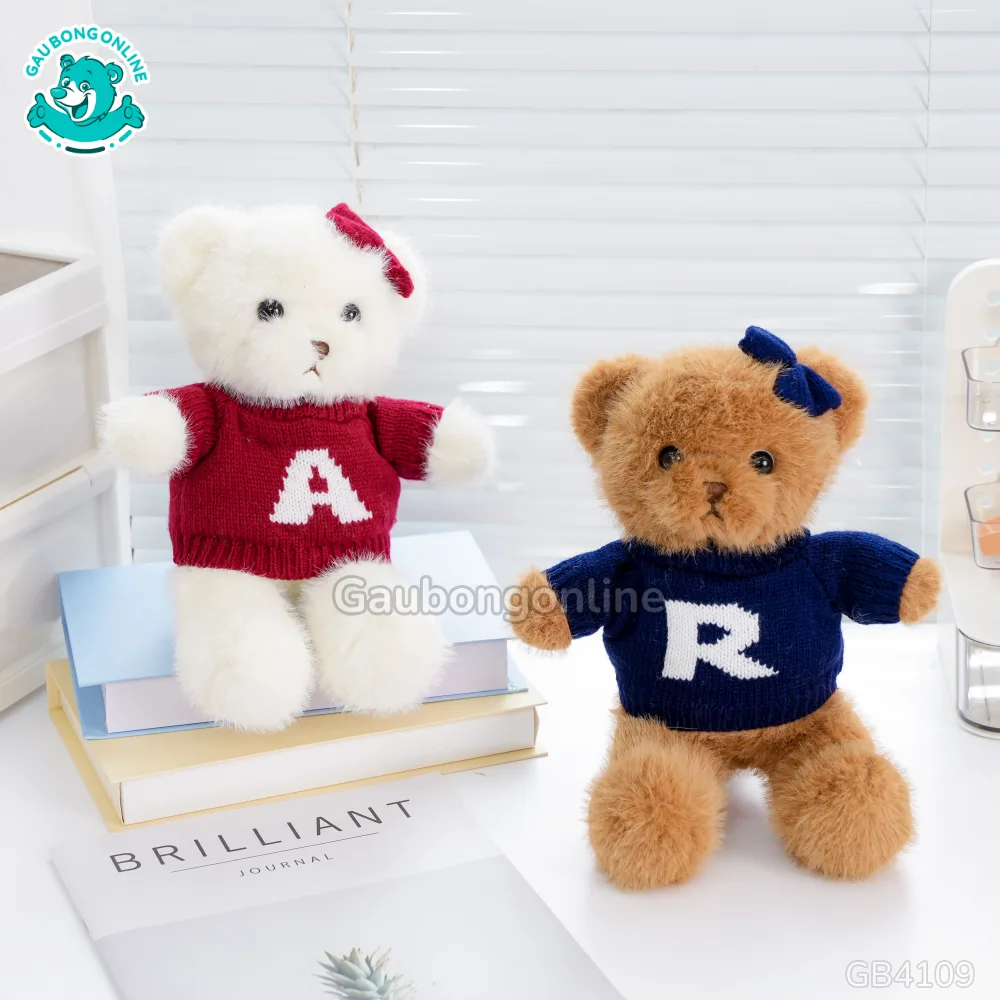 Gấu Bông Đeo Nơ Áo Len Chữ