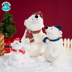 Gấu Bông Bắc Cực Đội Mũ Quàng Khăn