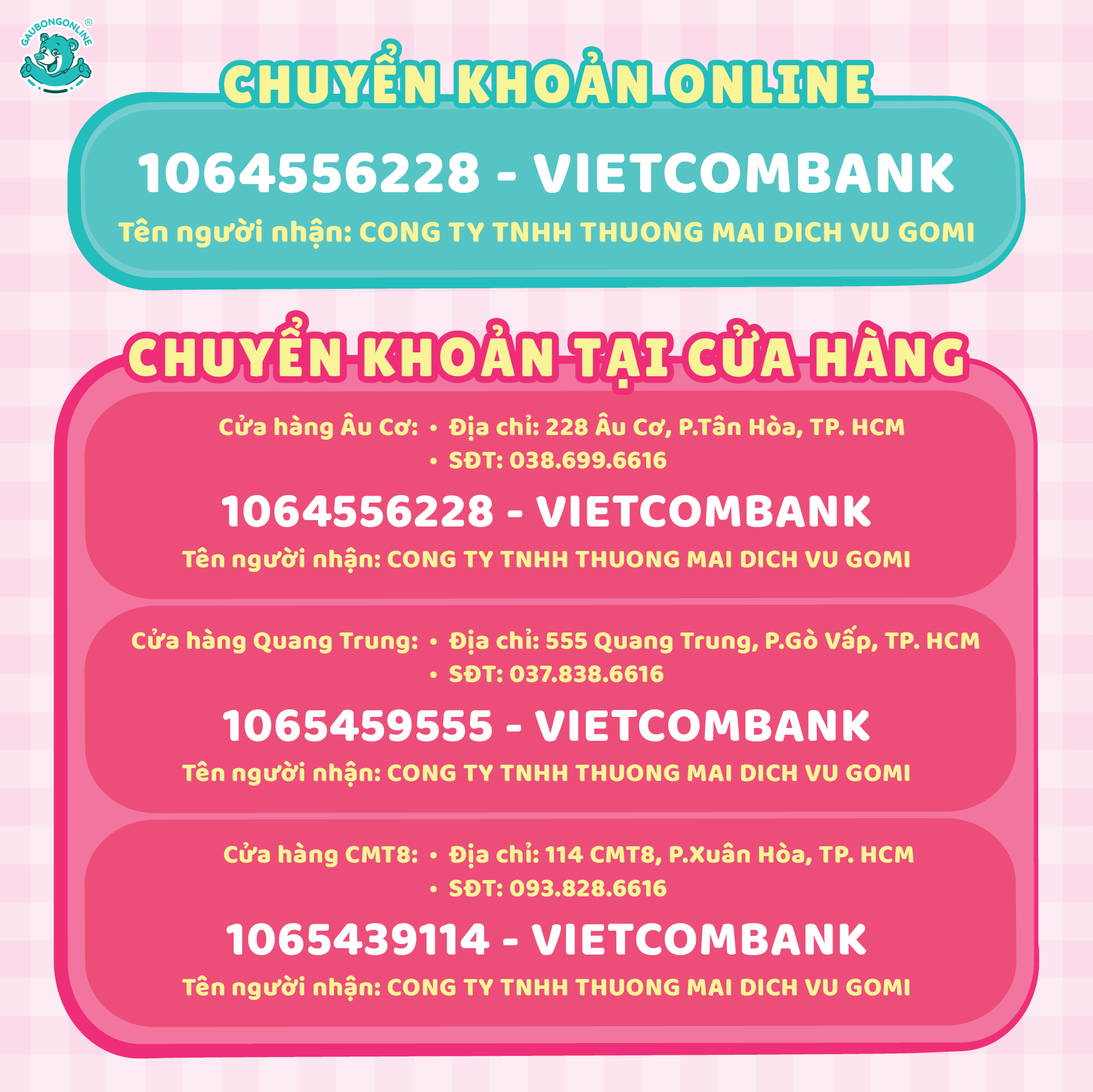 Thông tin chuyển khoản của Gấu Bông Online HCM