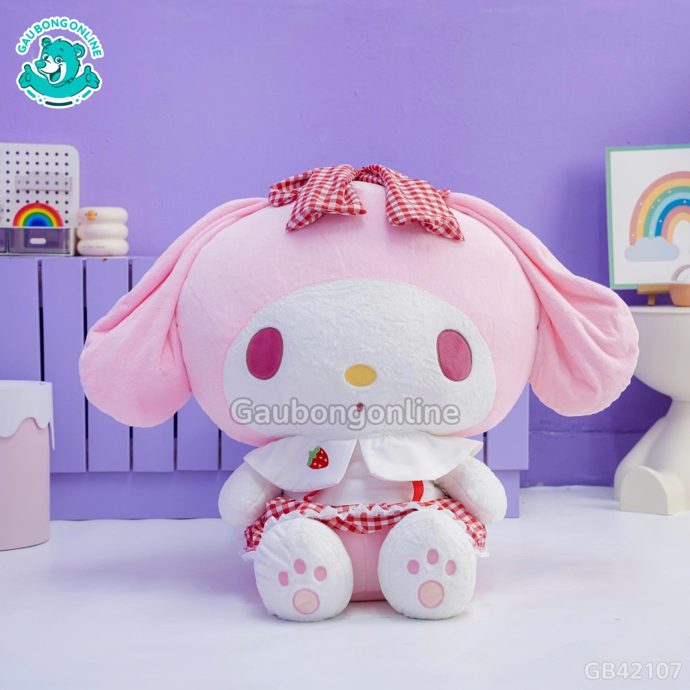 Gấu Bông Melody Váy Kẻ Dâu mềm mại dễ thương